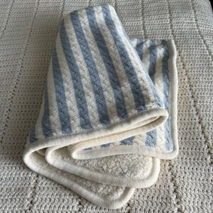 Pottery Barn Kids Emerson Knit Sherpa Baby Blanket Cream And Blue Boy 30”x40”